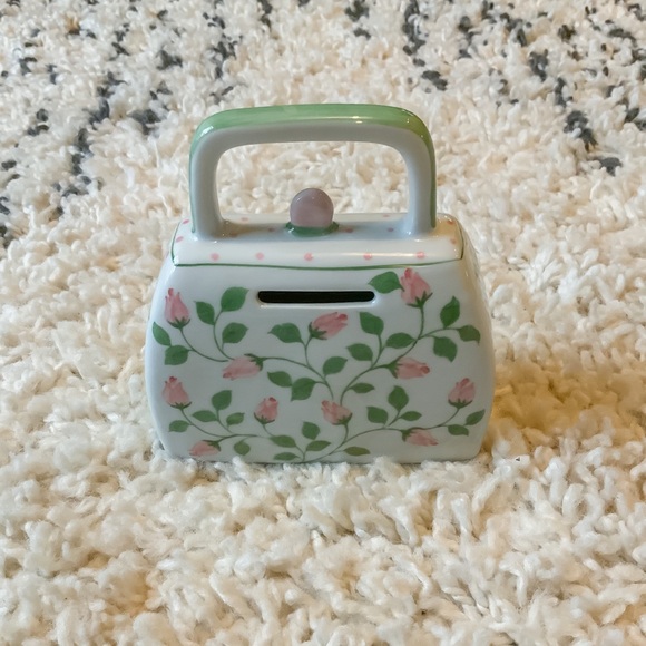 SOLD Adorable Vintage Floral Purse Ceramic Coin Bank - Picture 3 of 4